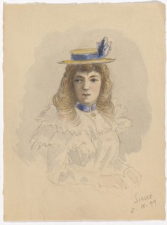 Woman with Hat from the Front, 1899, Pencil, Feather in Black, Watercolor, Sheet: 21.8 x 17 cm, U.