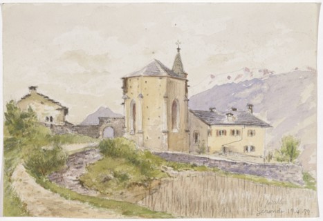 Church in Geronde, 1899, pencil, watercolor, sheet: 15.7 x 23.2 cm, U. r., inscribed and dated in