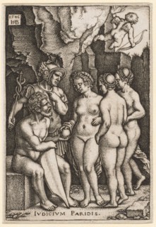 The Judgment of Paris, 1546, copperplate engraving, II. Condition, folio: 7 x 4.8 cm, O. l., dated