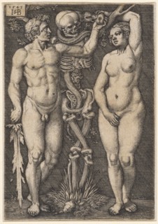 Adam and Eve, 1543, copperplate engraving, sheet: 8.3 x 5.7 cm, O. l., dated and monogrammed: 1543,