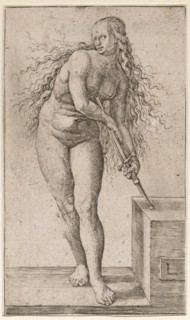 Lucretia, copperplate, leaf: 11.7 x 6.9 cm, U. r., designated: L, Lucas van Leyden, Leiden 1494 (?)