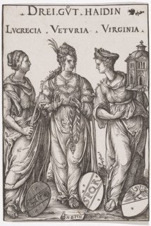 The Three Good Haidesses, 1516, woodcut, folio: 19.5 x 13.2 cm, O. M. inscribed: THREE GVT HAIDIN,