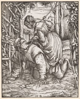 Aristotle and Phyllis, woodcut, folio: 11.9 x 9.5 cm, U. monogrammed: .H.B, Hans Burgkmair d. Ä.,