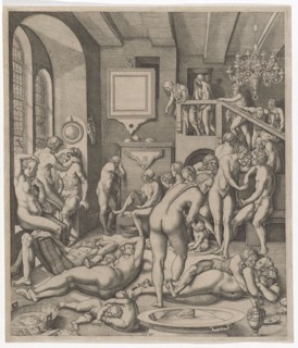 Bathhouse (Bath of the Anabaptists), 1540/50, copperplate, plate: 33.7 x 28.4 cm |, Leaf: 34.4 x 29