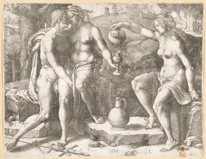Lot and his daughters, 1530, copperplate engraving, IV. Condition, plate: 18.9 x 24.4 cm |, Sheet: