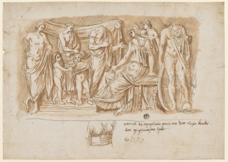 Relief of a Medea Sarcophagus, 1541/47, feather in brown, red-brown washed, Journal: 21.1 x 29.8