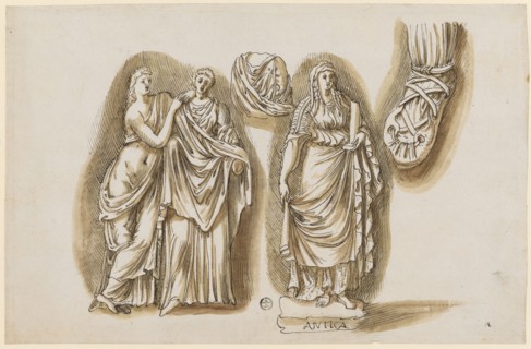 Demeter and Kore from the relief of the Puteal Albani, female upper body, archaic female statue