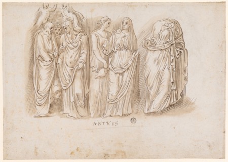 Sarcophagus relief with married couple, Juno Pronuba and Cupids, two walking girls, torso of an