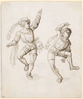 Two Morisco Dancers, Early 16th C., Feather in Brown, Leaf: 10.6 x 8.8 cm, Not Specified, Anonym,