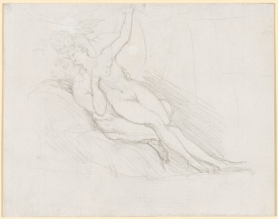 Loving couple, resting on a bed, pencil, mounted, Leaf: 18.2 x 23.1 cm, Not marked, Johann Heinrich