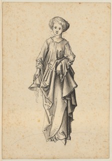 Foolish Virgin, head-on, head down, feather in black, gray wash, sheet: 16.2 x 11.1 cm, not marked,