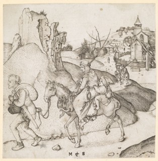 Excerpt from the market, copperplate, sheet: 15.8 x 16.1 cm, U. monogrammed: M S, Martin