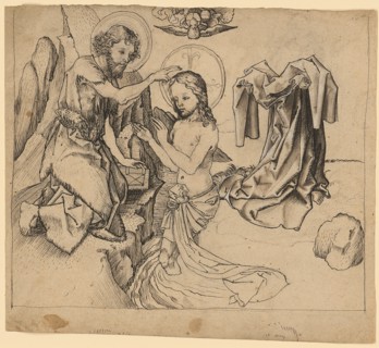 The Baptism of Christ, feather in black, over remains of coal projection, partly gray-brown washed,