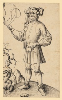 Standing Farmer (?) With Banner, c. 1500, Feather in Black, Journal: 16.4 x 9.9 cm, Unsigned,