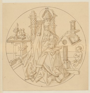 The hl., Antonius as a church father, beginning of the 16th century, feather in brown, light