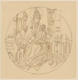 The hl., Pope Gregory as church father, early 16th century, feather in brown, light gray-brown