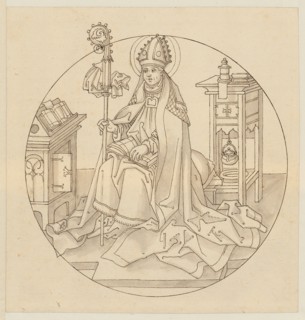 The hl., Ambrose as a church father, early 16th century, quill in brown, light gray washed, page: