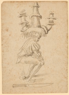 Juggler with Fantastic Hat, Early 16th C., Feather in Dark Brown, Leaf: 22.1 x 15.7 cm, Unmarked,