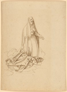 Intercessory Mary (kneeling on clouds), pointing her breast, last quarter of the 15th century,