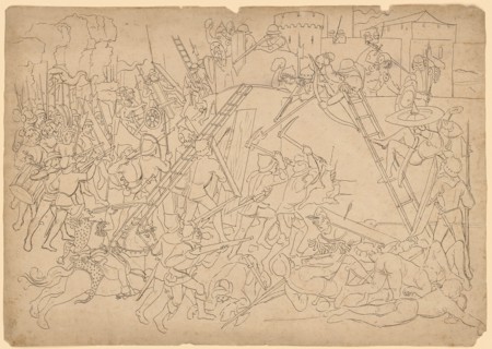 Storming of a Town or Castle, Early 16th C., Feather in Black, Sheet: 22.2 x 31.5 cm, Unmarked,
