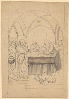 The Depiction of Christ in the Temple, 2nd half of the 15th c., Feather in black, some in gray,