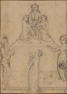 Wedding Allegory, c. 1490, feather in black-gray, sheet: 22.4 x 16.1 cm, unsigned, Anonym,