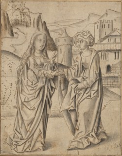 The meeting of Maria and Elisabeth, c. 1480, pen in brown, gray wash, sheet: 24.1 x 19 cm, not