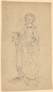 St. Elisabeth, standing, end of the 15th century, feather in black, leaf: 24.6 x 13.9 cm, unsigned,
