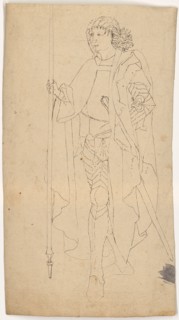 Knight in full armor, walking to the left, late 15th century, feather in black, verso: red chalk,