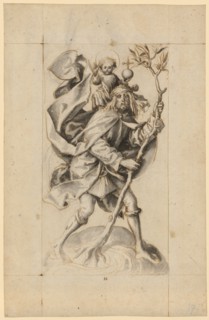 The hl., Christophorus, pen in brown and brush, over traces of chalk outline, gray washed,