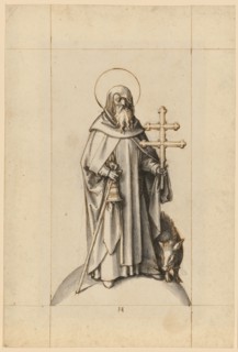 The hl., Antonius, around 1500, quill in brown, over traces of charcoal, gray-washed, sheet: 31 x