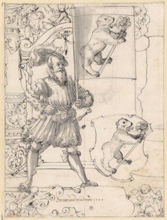Broken glass with banner owner and coat of arms St. Ursanne (Ursitz), 1585, pen in black, some in