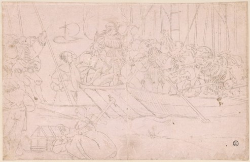 Confederate Warriors in boat, 1st half of the 16th century, metal pencil, on paper primed in light