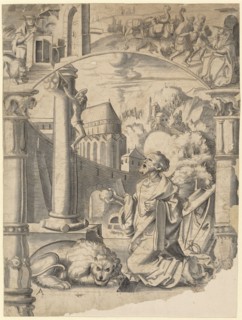 Slice tear with the buses of the hl., Hieronymus, in the upper picture scenes from the life of the