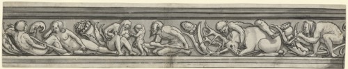 Crossfilled with wild people, 1517, pen in black, gray washed, Journal: 7.2 x 38.3 cm, U. l., dated