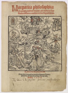 Family tree of the liberal arts, 1508, woodcut, colored, sheet: 13.1 x 12.7 cm, Meister DS (Daniel