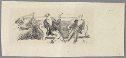 Untitled [Two gentlemen sitting on a sofa], 1918, pencil on thin paper, mounted on secondary