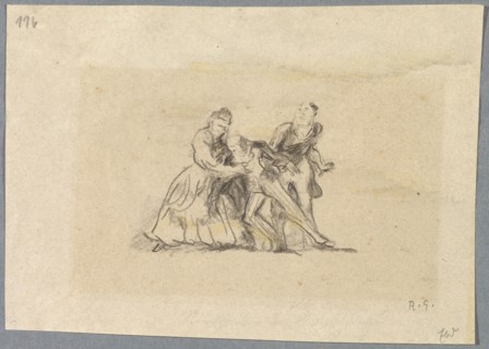 Untitled [A lady and a gentleman supporting a second man], 1918, pencil on thin paper, mounted on