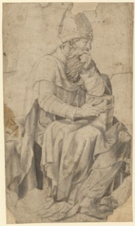 Seated Bishop or Father of the Church, 1544, pen in brown, gray washed, mounted, sheet: 25.4 x 14.5