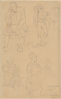 Study sheet: Above, a sitting farmer with a hat in his hand, next to a lazzaroni with a monkish