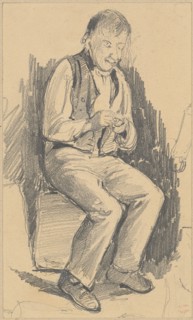 Sitting farmer, pencil, sheet: 15.3 x 9.2 cm, Not marked, Alexandre Calame, Vevey 1810–1864 Menton