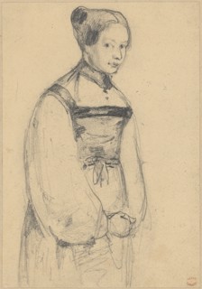 Bernese woman in long sleeved costume without hat, pencil, sheet: 15 x 10.4 cm, Unmarked, Alexandre
