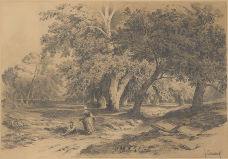 Landscape, Pencil, Rectangle border, Sheet: 32.6 x 44 cm, U. r., Signed in pencil: A. Calame,
