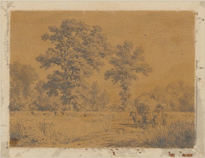 Harvest landscape, pencil on yellow-brown toned field of view, sheet: 12.3 x 16.1 cm, U. l., signed