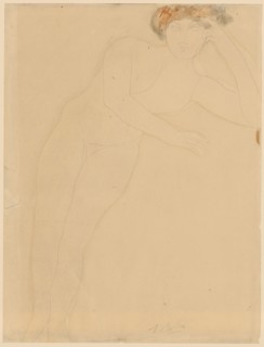 Frontal Female Nude, Pencil and Watercolor, Sheet: 32.3 x 22.7 cm, U. r., signed in pencil: ARodin,