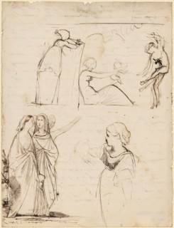 Young woman with child between flute and dancer sitting on floor., Women's group, wrapped in coats,
