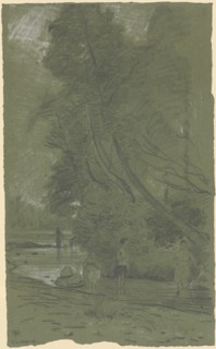 Bathers on wooded shore, pencil, heightened in white, on gray-green paper, sheet: 42 x 25.2 cm, U.