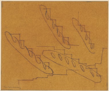 Abstract composition, (1931), chalk on reddish-browned paper, rectangle edging, sheet: 20.2 x 24