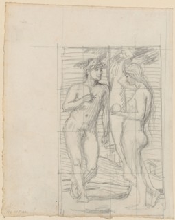 Adam and Eve, pencil, rectangular edging and quadrature grid, folia: 23 x 18.2 cm (largest mass),