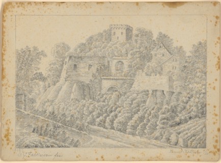 Ruin Rötteln, W, 1822, pencil, single-line rectangle edging, verso: pencil, sheet: 22.6 x 16 cm,